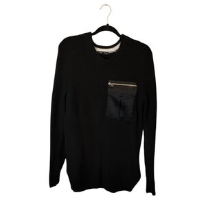 rag & bone Black Crewneck Knit Sweater with Zip Chest Pocket Size M